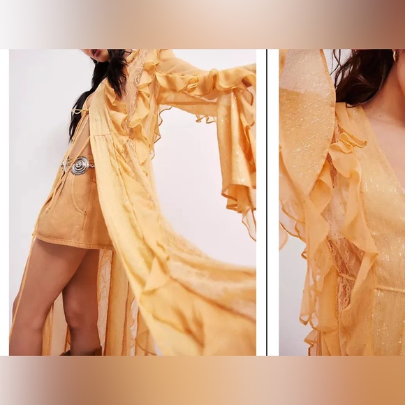 Free People Sheer Ruffle Robe in Yellow - Picture 5 of 7